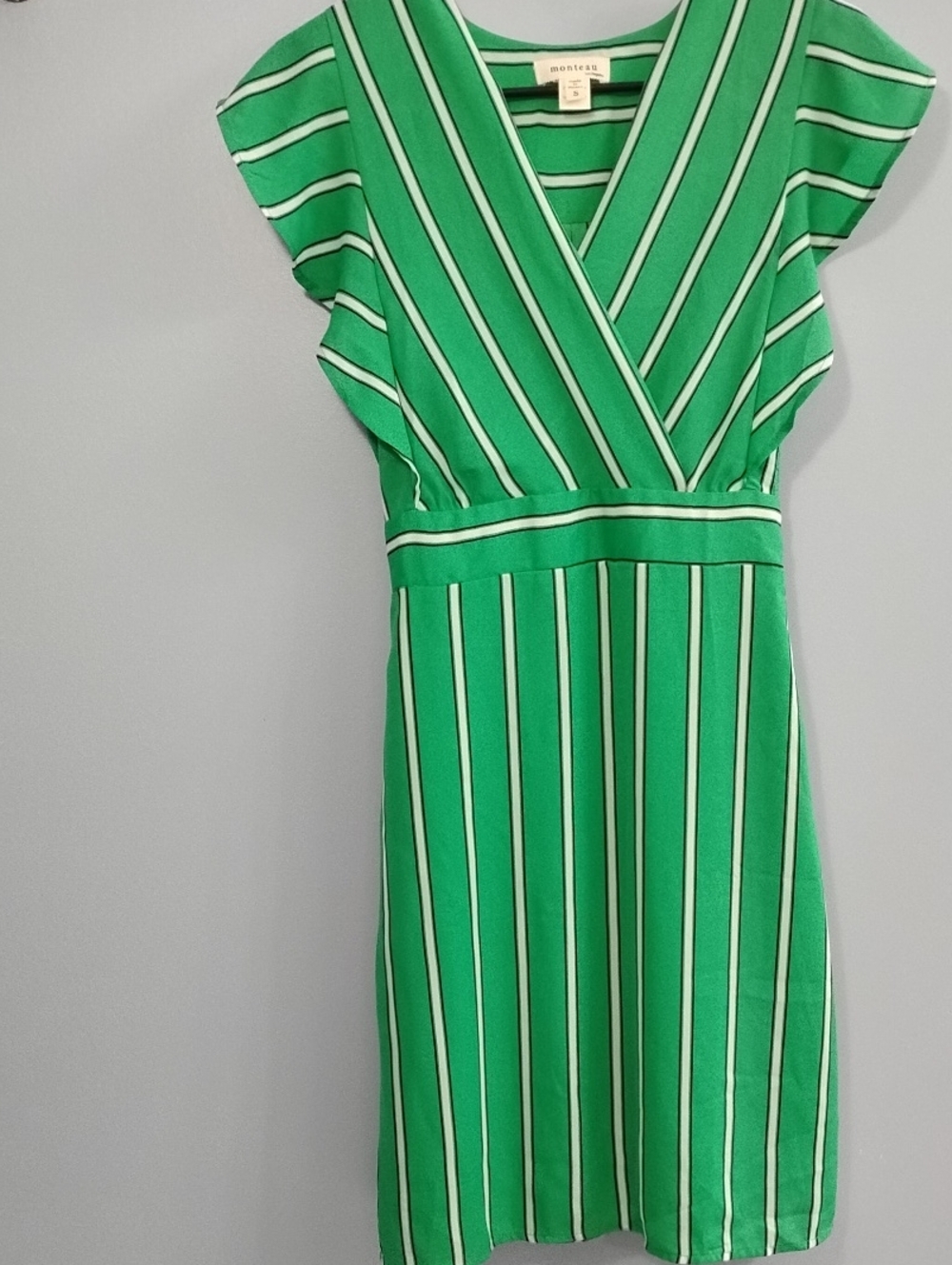 Monteau Green and White Striped Surplice Midi Dress Size Small